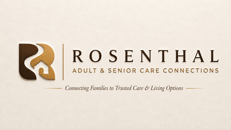 Logo for Rosenthal Adult & Senior Care Connections with a warm, sophisticated design
